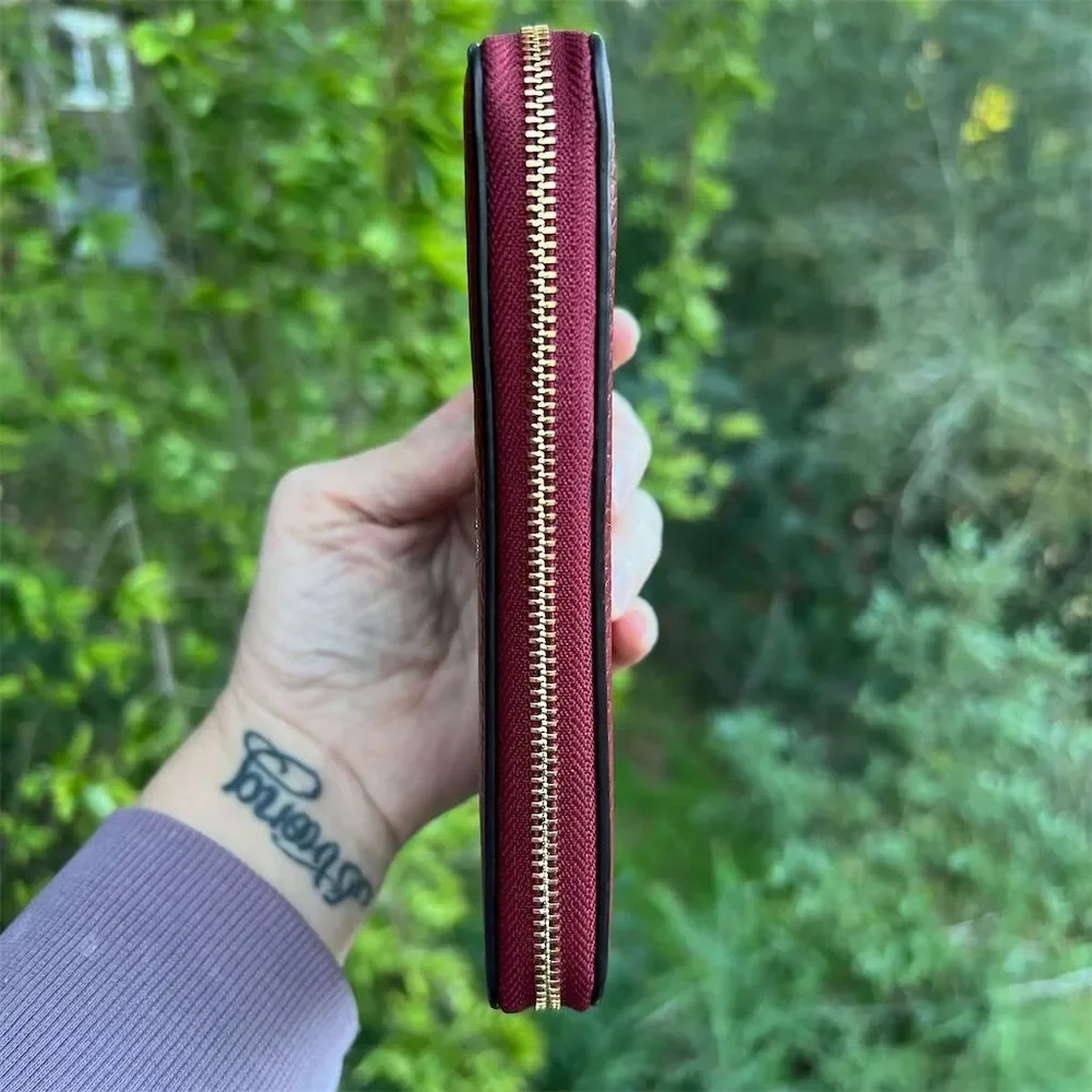 COACH Women's Medium Id Zip-Around Wallet Burgundy Pebbled Leather - Picture 6 of 8